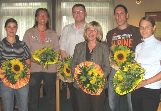 Von links: Frau Aelken (BIO/SP), Frau Willermann (MA/DE), Herr Lang (LAT/GE), Frau Hassel (KU/FRA), Herr Schilling (GE/SP), Frau Büttner (LAT/FRA).